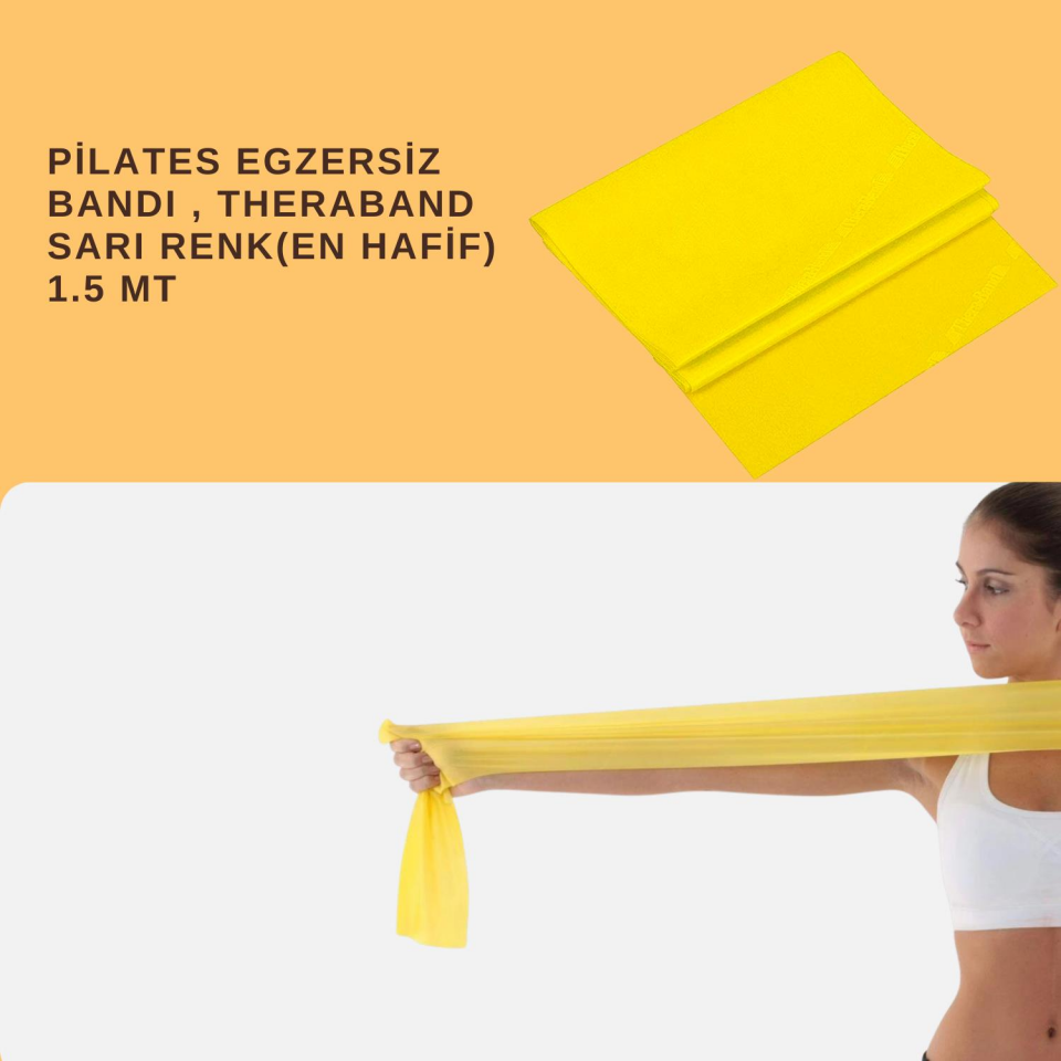 PİLATES  EGZERSİZ BANDI , THERABAND SARI RENK(EN HAFİF) 1.5 MT